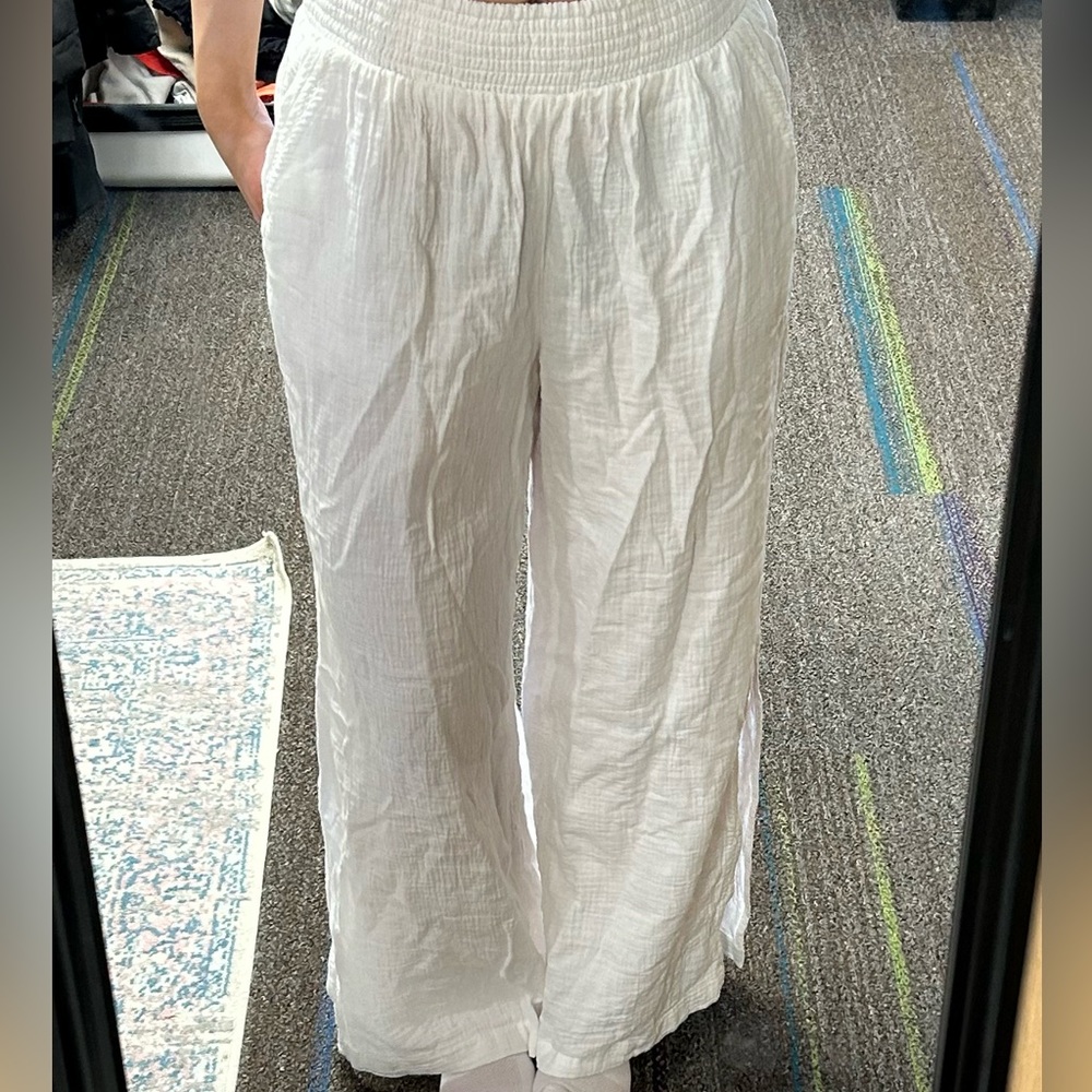 Aerie white linen wide leg pants